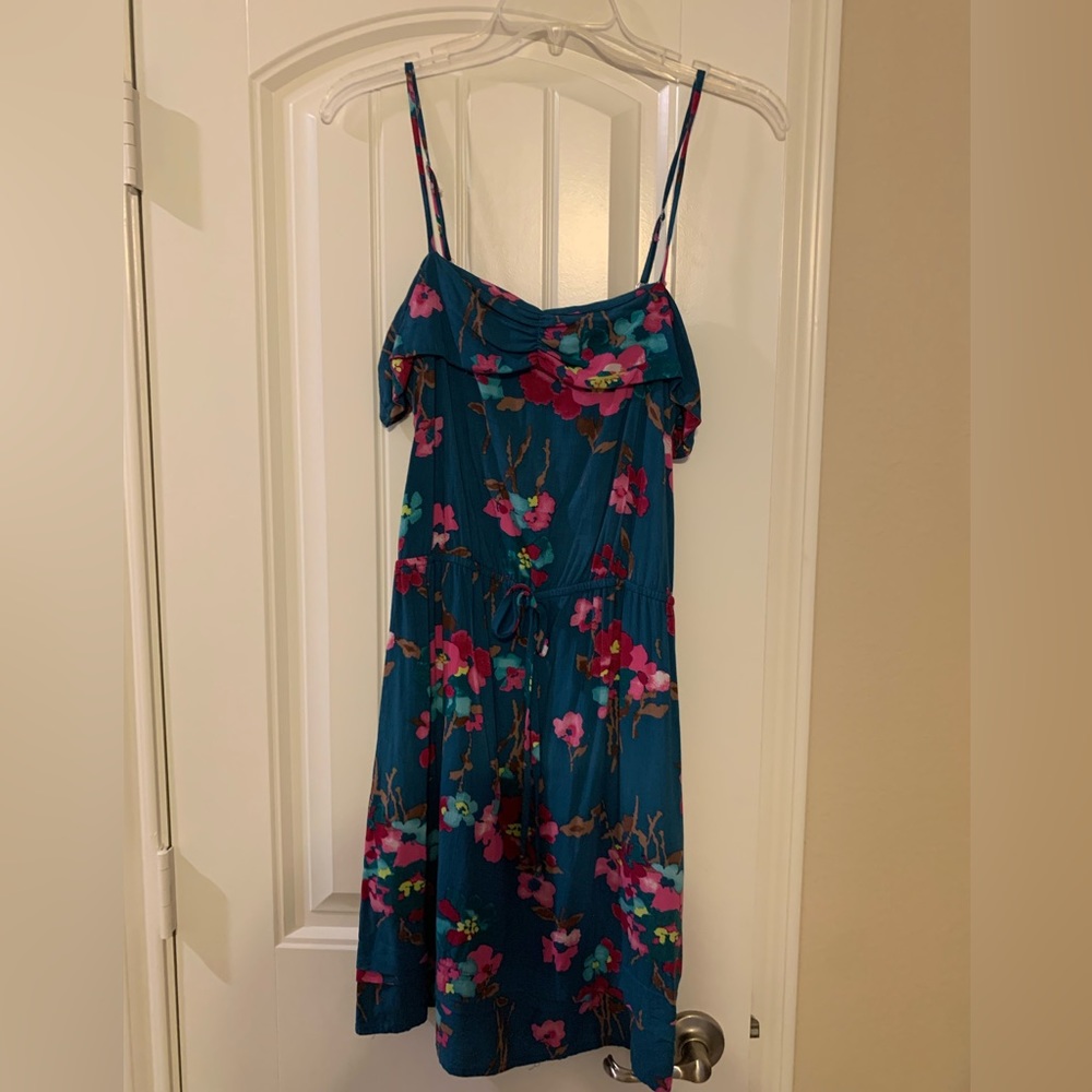 100% Cotton Mimi Chica -Cute Teal Floral Sleeveless Midi Summer Sundress l Large